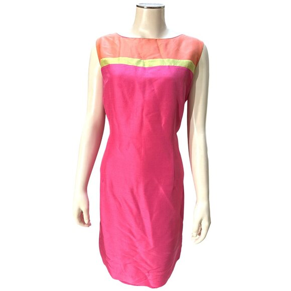Victoria Holley 14P Pink Silk Colorblock Sheath Dress City Chic Cocktail Party - Picture 2 of 11